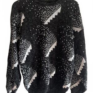 New‎ Era Black White Geometric Pattern Long Sleeve Knit Sweater Large